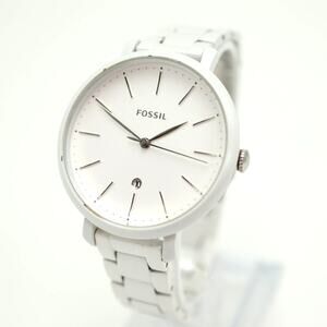 Fossil Jacqueline White Silver 36mm Watch Steel Bracelet ES3497 w New Battery